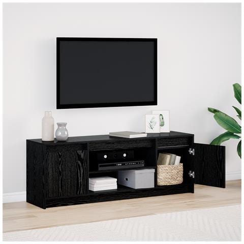 Mobile TV con LED in rovere nero 139.5x34x50 cm in legno ingegnerizzato - Foto 2