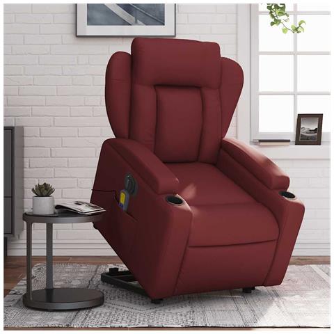 Poltrona Alzapersona Reclinabile Rosso Vino in Similpelle - Foto 2