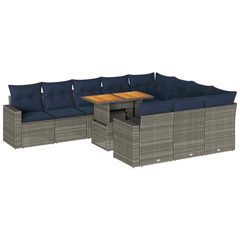 Set Divani da Giardino 11 pz con Cuscini in Polyrattan Grigio - Foto 1
