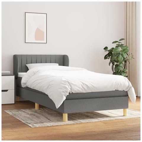 Giroletto a Molle con Materasso Grigio Scuro 80x200 cm Tessuto - Foto 2
