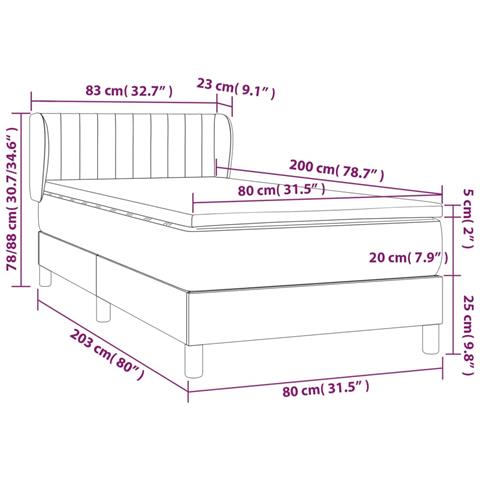 Giroletto a Molle con Materasso Grigio Scuro 80x200 cm Tessuto - Foto 7