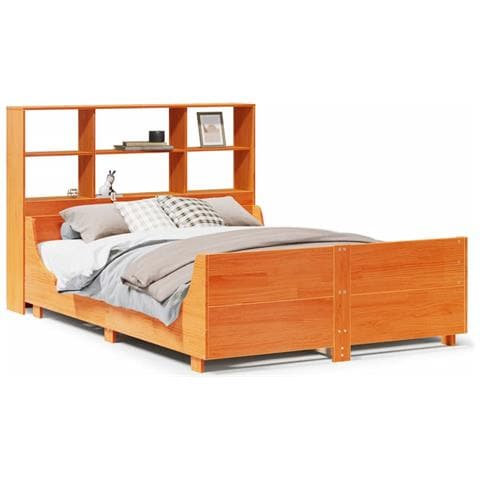 Letto Libreria senza Materasso Marrone Cera 120x190 cm Legno - Foto 1