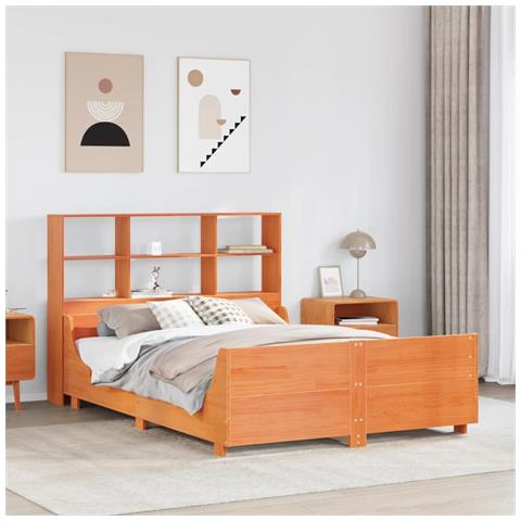 Letto Libreria senza Materasso Marrone Cera 120x190 cm Legno - Foto 2