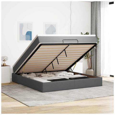 Struttura Letto Pouf con Materasso 160x200 cm in Tessuto - Foto 2