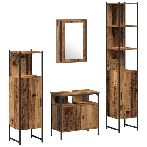 Set di Mobili da Bagno in 4 Pezzi Legno Invecchiato - Foto 1