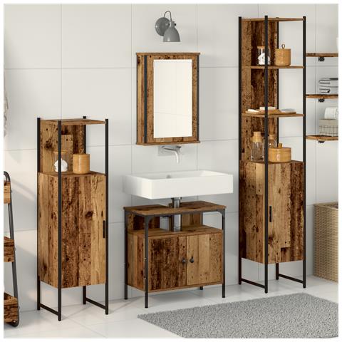 Set di Mobili da Bagno in 4 Pezzi Legno Invecchiato - Foto 2