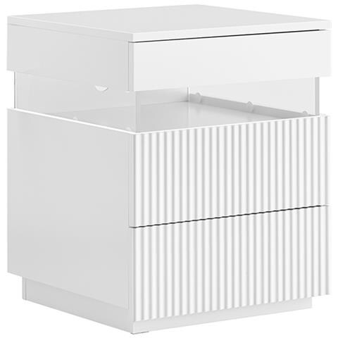 Comodino Moderno A 3 Cassetti, Pannelli In Acrilico, Luce Led, Bianco - Foto 1