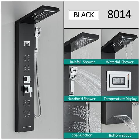 Pannello doccia, Blackswan, tipo M8014, modello nero con bocca a cascata, display digitale, LED e funzioni SPA, dimensioni 114 cm - Foto 2