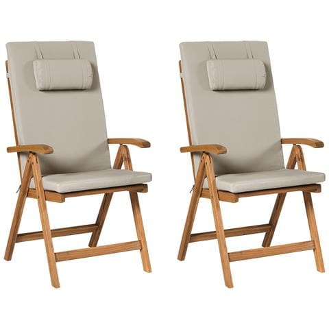 Set Di 2 Sedie Da Giardino Con Cuscini Java Premium Legno D \'acacia Tortora - Foto 2