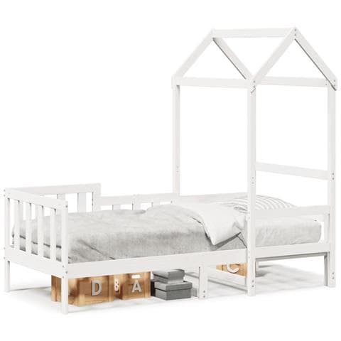 Dormeuse con Tetto 80x200 cm Bianco in Legno Massello di Pino - Foto 1
