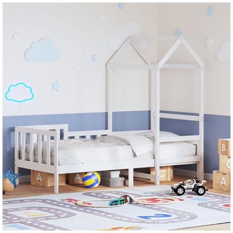 Dormeuse con Tetto 80x200 cm Bianco in Legno Massello di Pino - Foto 2