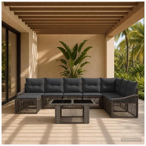 Set Divano da Giardino 9 pz Grigio e Grigio Scuro polyrattan - Foto 2