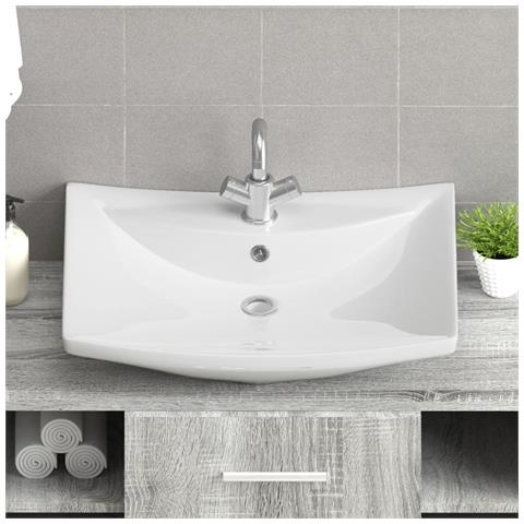 Lavabo Ceramica Lusso Rettangolare Foro di Trabocco e Foro Rubinetto - Foto 2