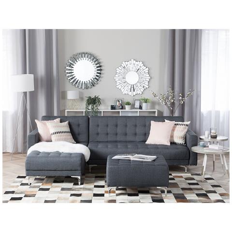 Divano Angolare Con Ottomana Aberdeen Grigio Scuro Tessuto Destra - Foto 13