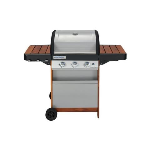 Barbecue a Gas 3 Serie WOODY LX con 3 Bruciatori Carrello per Barbecue in Legno e Tavolini Laterali Potenza 9600 W Colore Nero /Marrone /Acciaio Inossidabile - Foto 1