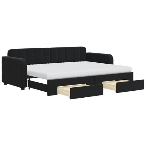 Divano Letto Estraibile Con Cassetti Nero 80x200 Cm In Velluto - Foto 1