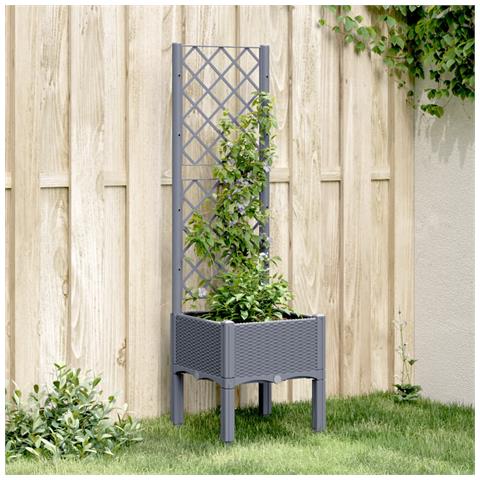 Fioriera Da Giardino Con Traliccio Grigia 40x40x142 Cm In Pp - Foto 1