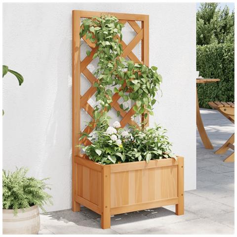 Fioriera Con Traliccio Marrone In Legno Massello Di Abete - Foto 1