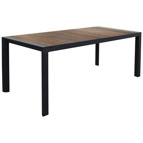 Tavolo Lungo Rettangolare 195x90 Cm Da Esterno Giardino Con Struttura In Alluminio E Piano In Ceramica Effetto Legno Iron Woody - Foto 1