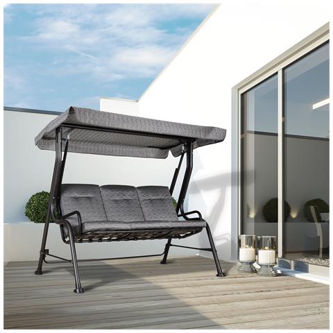 Dondolo da Giardino per 3 Persone con Tettuccio Regolabile e Cuscini, 200x120x170cm, Nero - Foto 2