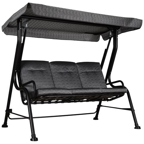 Dondolo da Giardino per 3 Persone con Tettuccio Regolabile e Cuscini, 200x120x170cm, Nero - Foto 1