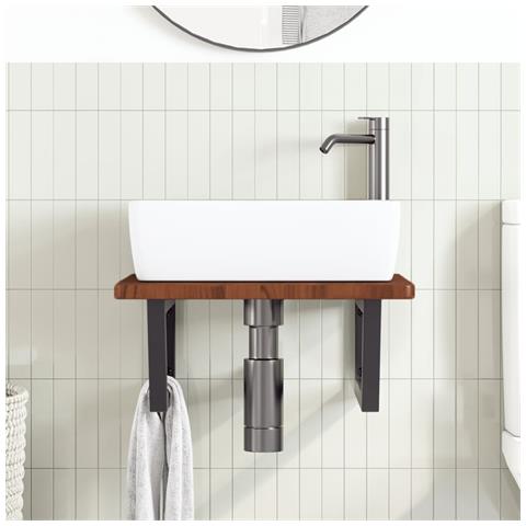 Ripiano A Parete Per Lavabo In Acciaio E Massello Di Rovere - Foto 2