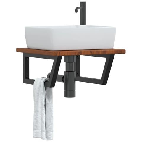 Ripiano A Parete Per Lavabo In Acciaio E Massello Di Rovere - Foto 8