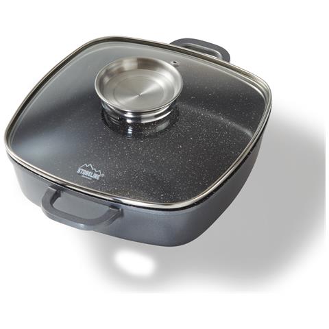 Padella Quadrata In Alluminio Pressofuso Con Rivestimento Antiaderente, Coperchio Salva Aroma In Vetro E 2 Presine Termoisolanti, Anche Per Induzione, 24 X 24 Cm - Foto 1