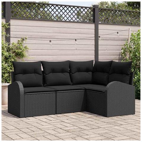 Set di divani da giardino 4 pezzi con cuscini nero polyrattan - Foto 2