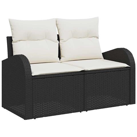 Set Divani Giardino 6 Pezzi con Cuscini Nero Polyrattan, Divano Giardino a 2 posti con Storage & Cuscini Nero Polyrattan - Foto 1