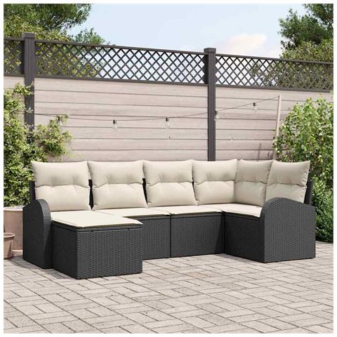 Set Divani Giardino 6 Pezzi con Cuscini Nero Polyrattan, Divano Giardino a 2 posti con Storage & Cuscini Nero Polyrattan - Foto 2