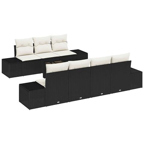 Set Divano da Giardino 8 Pezzi con Cuscini Nero Rattan Poli - Foto 1