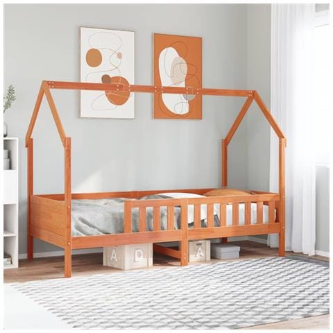 Giroletto Casetta Bambini Marrone Cera 90x190 cm Massello Pino - Foto 2