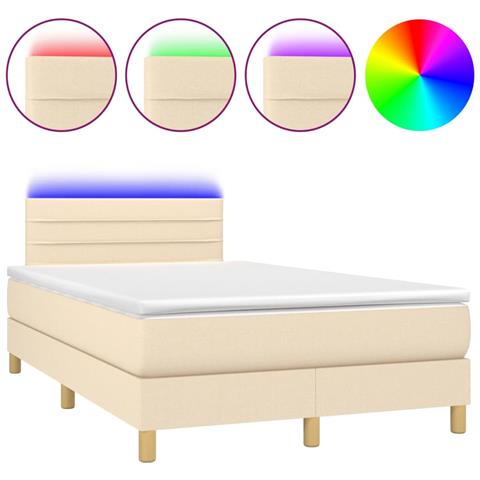 Letto a Molle con Materasso e LED Crema 120x200cm in Tessuto - Foto 1