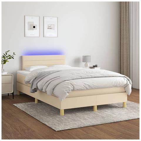 Letto a Molle con Materasso e LED Crema 120x200cm in Tessuto - Foto 2