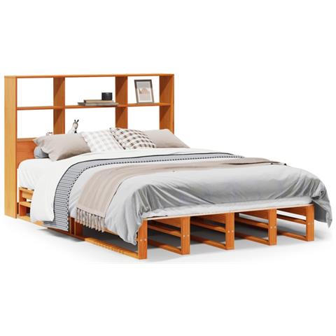 Letto Libreria senza Materasso Marrone Cera 120x190 cm Legno - Foto 1