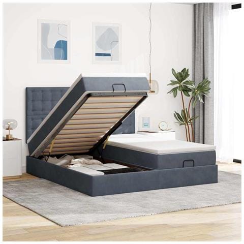 Struttura Letto Pouf con Materassi 160x200 cm in Velluto - Foto 2