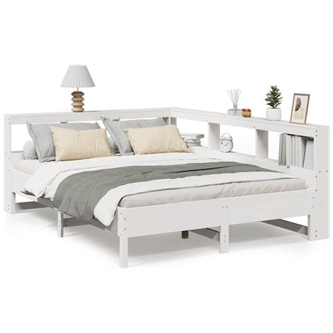 Letto Libreria senza Materasso Bianco 150x200 cm Legno di Pino - Foto 1