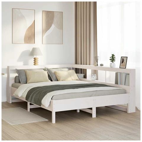 Letto Libreria senza Materasso Bianco 150x200 cm Legno di Pino - Foto 2
