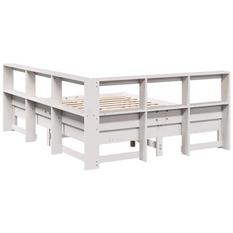 Letto Libreria senza Materasso Bianco 150x200 cm Legno di Pino - Foto 9