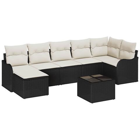 Set Divano da Giardino 8 pcs Nero e bianco Poly Rattan - Foto 1
