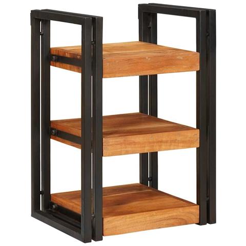 Comodino Marrone e nero Legno Massello di Acacia - Foto 1