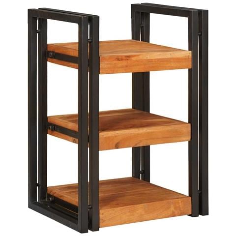 Comodino Marrone e nero Legno Massello di Acacia - Foto 2