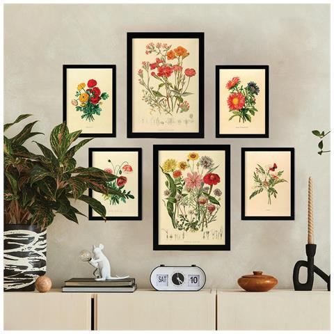 Set Di 6 Stampe Bouquet 2 In Stampe Vintage, Dipinti Decorativi Estetici Per Il Tuo Soggiorno, Camera Da Letto, Casa A3 & A4 Cornice Nera - Foto 2