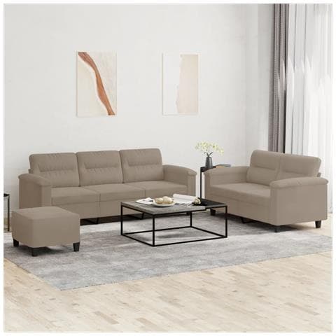 Set Divani 3 pz con Cuscini Tortora in Tessuto Microfibra - Foto 2