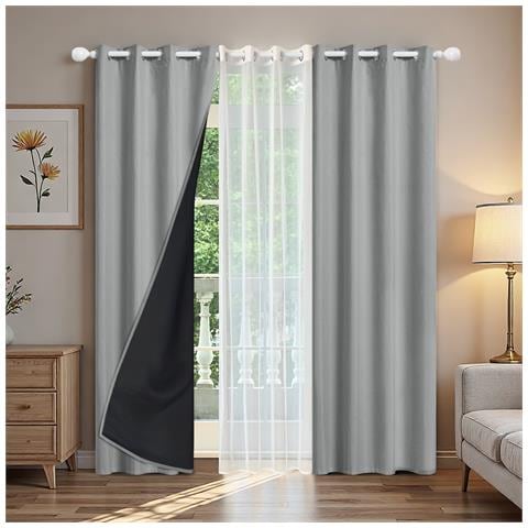Set Di 3 Tende Oscuranti (132x160cm) - Drappeggi Moderni Ed Eleganti Per Oscurare La Stanza Grey - Foto 2