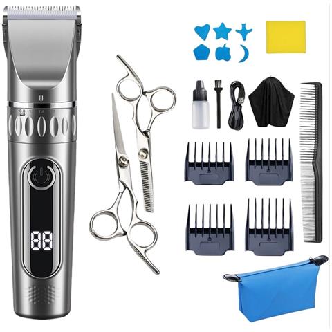 Set Tagliacapelli Elettrico Grigio Con Doppie Forbici In Acciaio - Kit Taglio Capelli Domestico - Foto 1