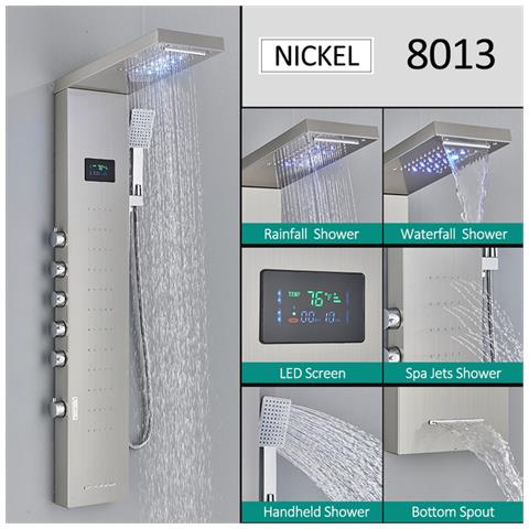 Pannello doccia, Blackswan, tipo M8013, modello nichelato con bocca a cascata, display digitale, LED e funzioni SPA, misura 114 cm - Foto 2