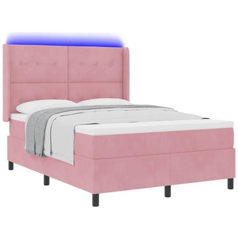 Letto a molle con testiera Rosa 140 x 190 cm Velluto - Foto 1
