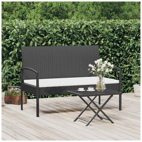 Panca da Giardino con Cuscino Nera 105 cm in Polyrattan - Foto 2